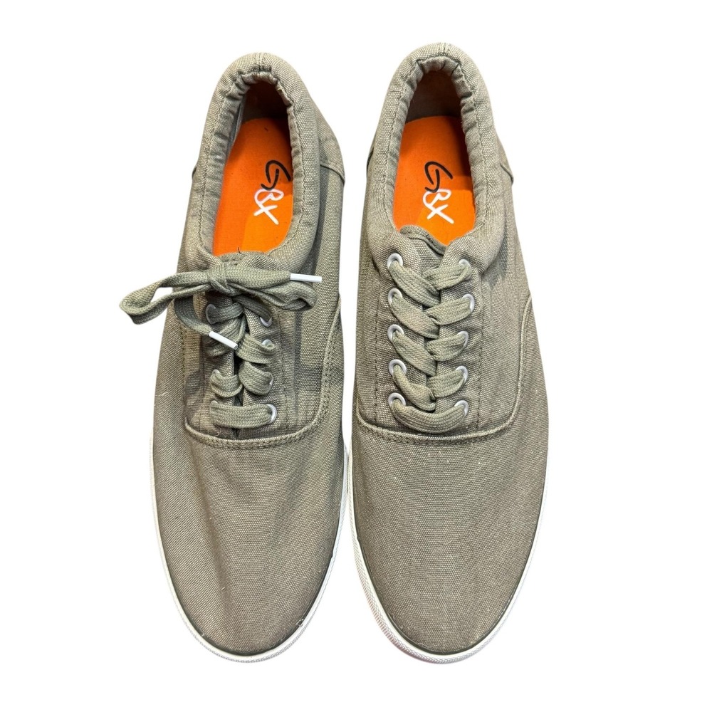 GBX Shoes Mens Size‎ 12 Khaki Canvas Lace Up Casual Low Top Sneakers Orange Sole